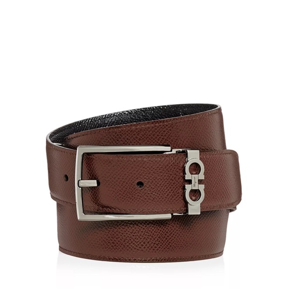 Salvatore Ferragamo Gancini keeper reversible adjustable belt black/brown 34 NWT - Picture 2 of 11